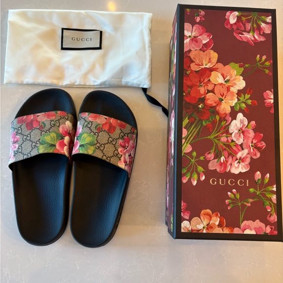 Gucci Shoes - Gucci Black Floral Slide Sandals